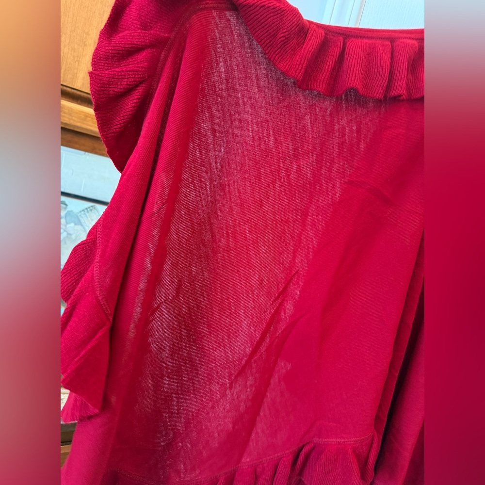 Nina Leonard Red Shawl Wrap One Size Ruffle Edge Lightweight Layering - Picture 4 of 6